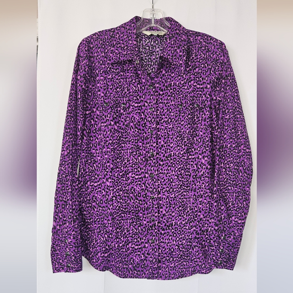 Roper Wear The West Womens Purple Leopard Cowgirl Long Sleeve Blouse Size M